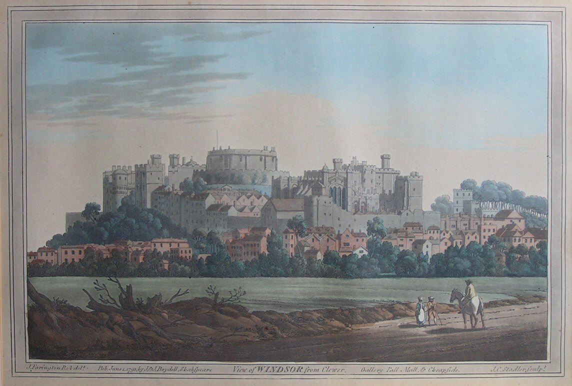 Aquatint - View of Windsor from Clewer. - Stadler